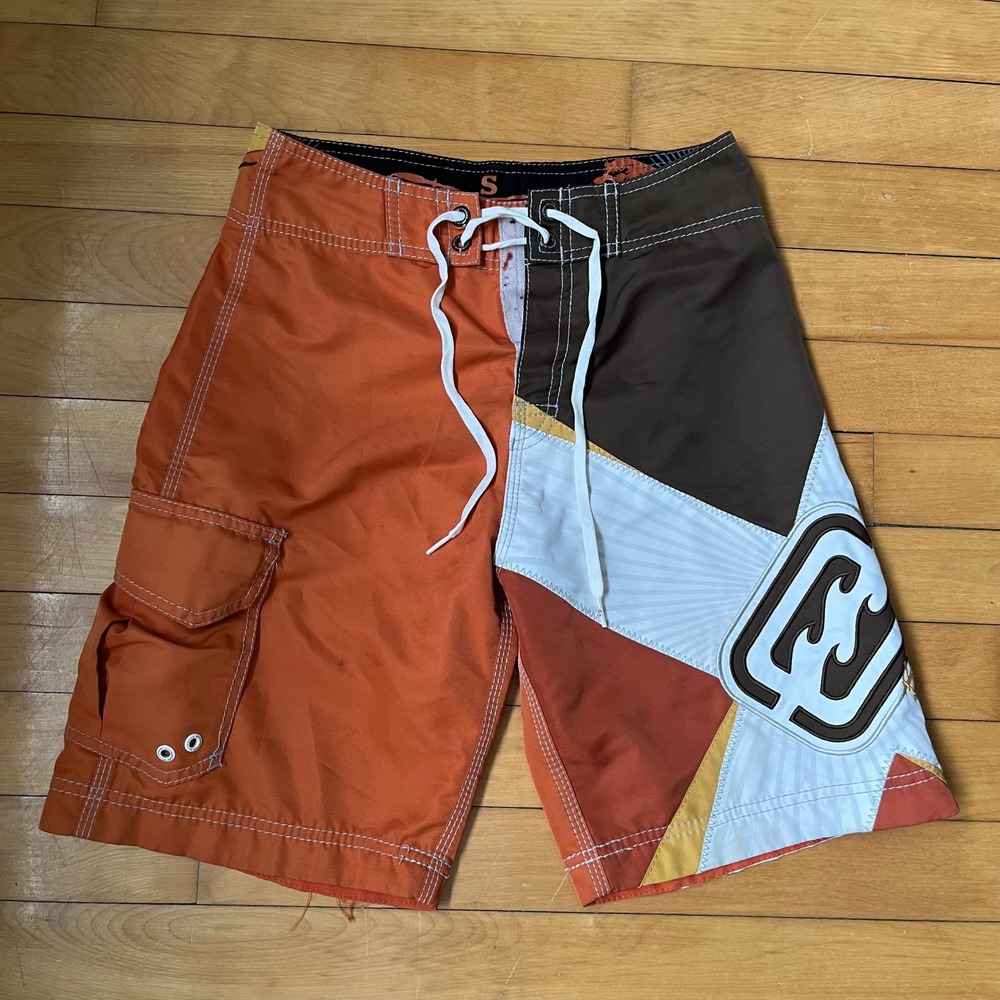 Billabong Shane Dorian Signature Boys Boardshorts Orange Brown Patchwork Size 26